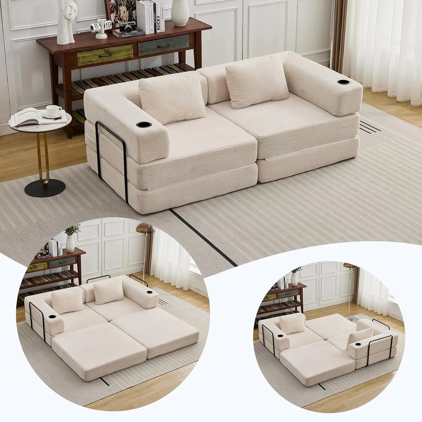 MBM Convertible Sleeper Sofa Bed – Folding Lounge Couch with Pillow