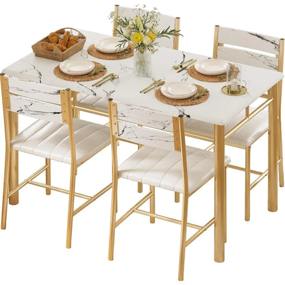Dining Table Set for 4, Wood Kitchen Table with Upholstered Chairs for Kitchen & Dining Room, Compact Dining Set for Smal