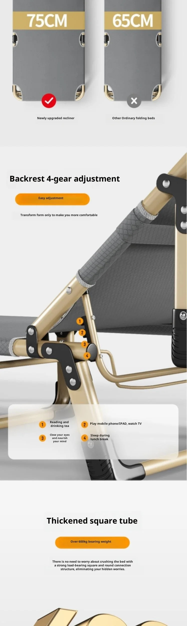 Household Portable Folding Bed Single Outdoor Marching Bed Practical Lunch Break Folding Bed Suitable for Home Office Use