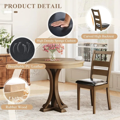 Upholstered Dining Chairs Set of 4, PU Leather Ladder High Back Dining Room Kitchen Side Chair with Adjustable Foot Pegs, Dark