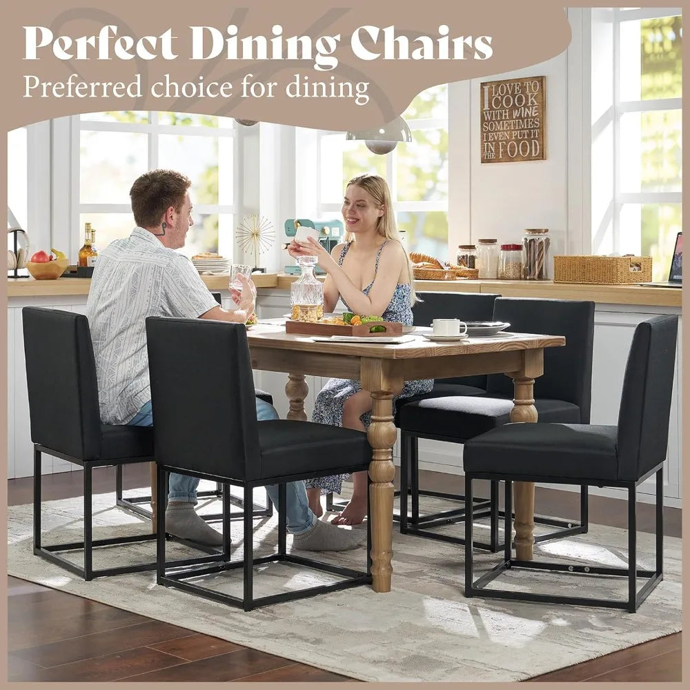 Mid Century Linen Dining Chairs Set of 6, Modern Upholstered Dinner Chairs with Metal Frame for Restaurant, Dining Room, Kitchen