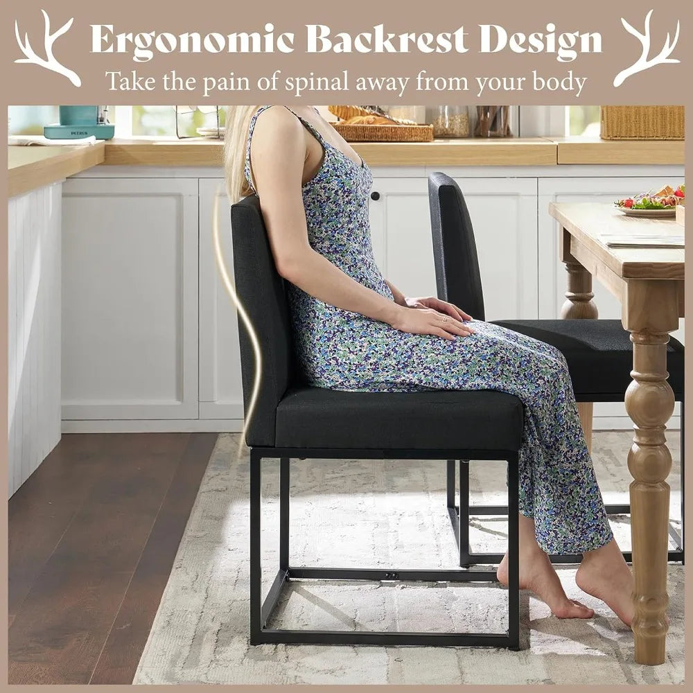 Mid Century Linen Dining Chairs Set of 6, Modern Upholstered Dinner Chairs with Metal Frame for Restaurant, Dining Room, Kitchen