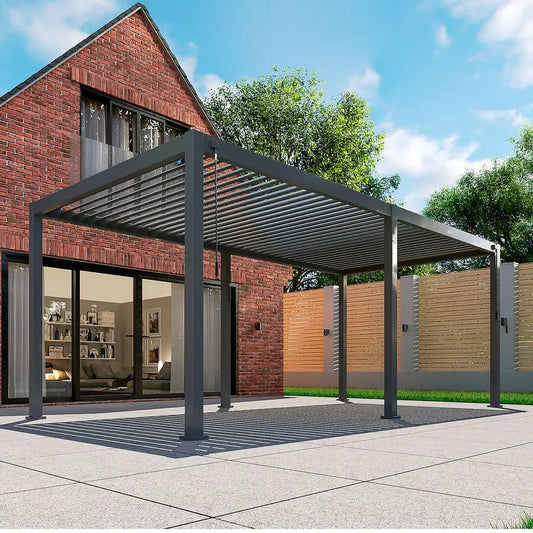 Louver Pergola with LED Light Aluminum Electric Wall Mounted Pavilion Waterproof 6x4 Louvered Aluminium Bioclimatic Pergolas