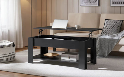 coffee Table with Hidden Compartment and Storage Shelf, Rising Tabletop Dining Table for Living Room Reception Room, 47.5in L, B