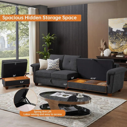 110" Convertible L-Shaped Sectional Sofa | 4-Seat Couch with Ottoman, Storage & Cup Holders