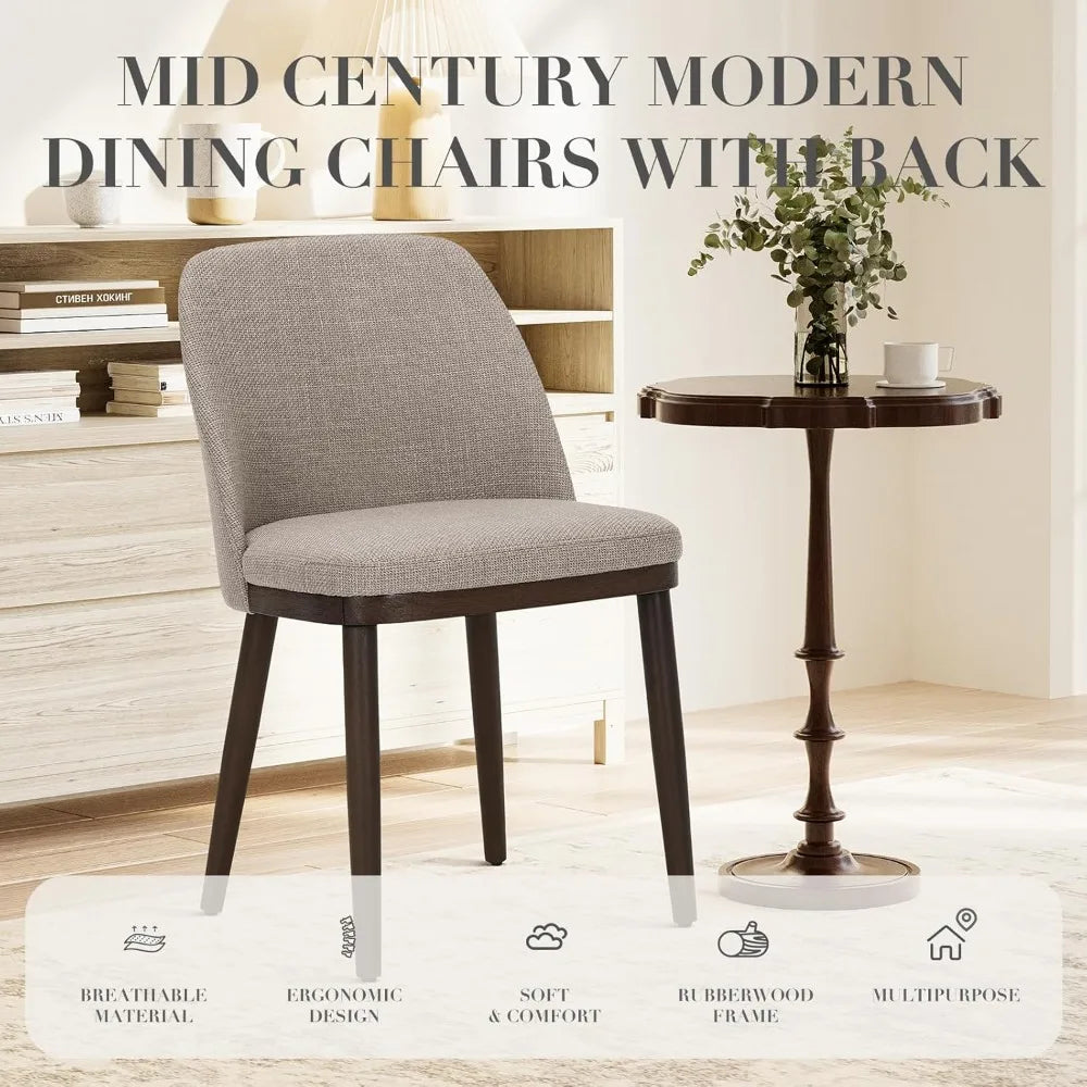 Upholstered Dining Chairs Set of 6, Modern Kitchen Chairs with Back, Fabric Side Dining Room Chairs with Wood Legs for Kitchen