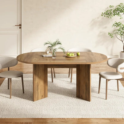 63" Rustic Oval Dining Table for 4-6, Sturdy MDF Farmhouse Kitchen Table with Metal Strip Base, for Living Room, Office, Restau