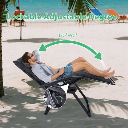 JHK Zero Gravity Recliner Camping Patio Lounge Chair Folding Portable with Cup Holder Trays Removable Cushion For Outdoor Garden