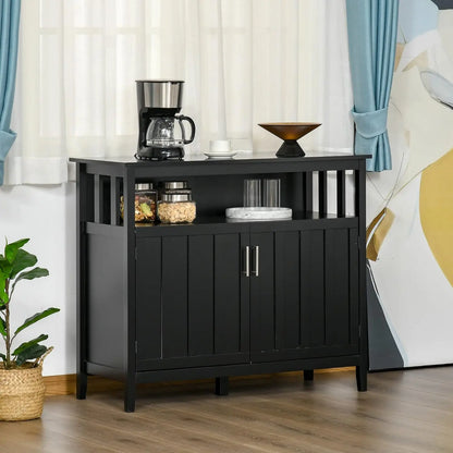 Sideboard Buffet Cabinet, Coffee Bar Cabinet with 2 Doors and Adjustable Shelves for Kitchen Entryway Living Room, Black