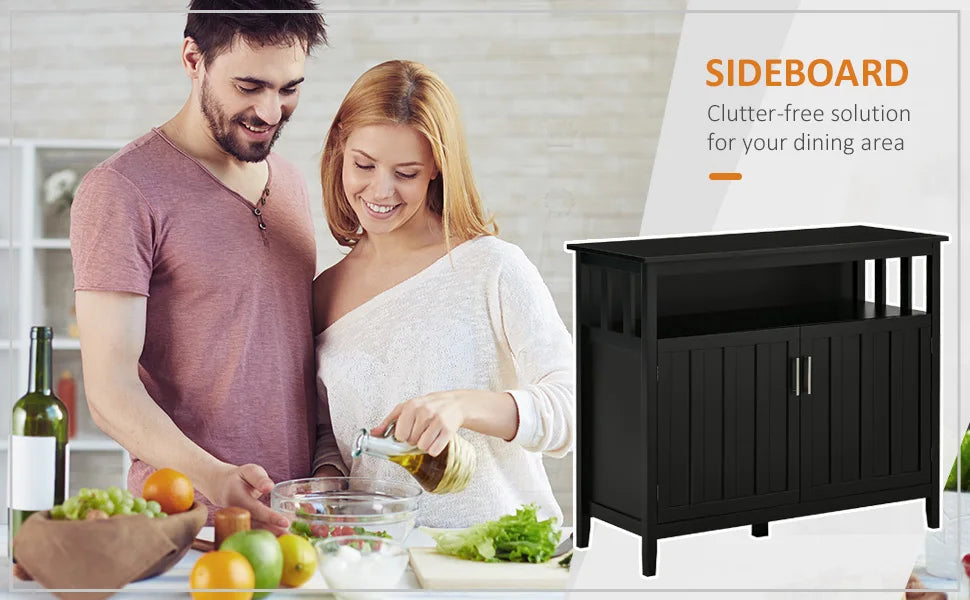 Sideboard Buffet Cabinet, Coffee Bar Cabinet with 2 Doors and Adjustable Shelves for Kitchen Entryway Living Room, Black