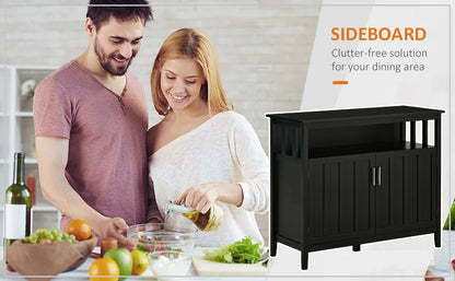Sideboard Buffet Cabinet, Coffee Bar Cabinet with 2 Doors and Adjustable Shelves for Kitchen Entryway Living Room, Black