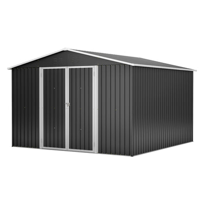 LZBEITEM Outdoor Storage Shed 10x10 FT, Utility Metal Tool Storage with Lockable Doors and Updated Frame Structure, Black