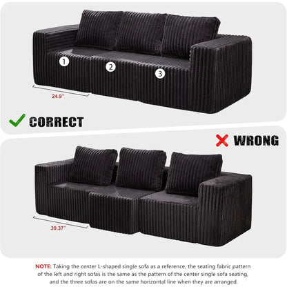 Modular Sectional Sofa 3-Seater Modular Couch with Deep Seat Memory Foam Cloud Chair with Pillows Oversized Sectional Sofa for L