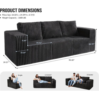 Modular Sectional Sofa 3-Seater Modular Couch with Deep Seat Memory Foam Cloud Chair with Pillows Oversized Sectional Sofa for L