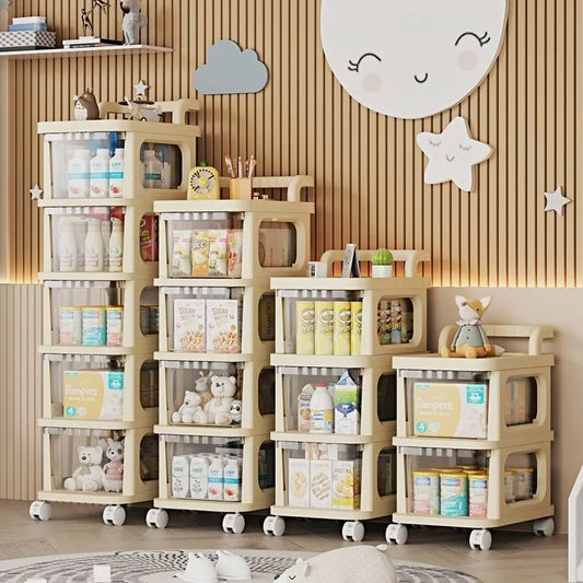Multi-Layer Transparent Trolley Storage Shelf Trolley Organizer Drawer-Type Rolling Storage Mobile Cosmetics Snack Storage Rack