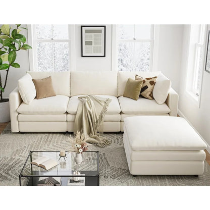 Cloud Couches for Living Room L Shaped Sectional Couch with Ottoman Deep Plush 4 Seats Sofa Modern Sofa for Apartment