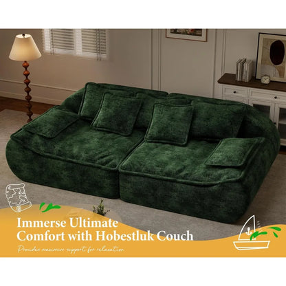 Sectional Living Room Sofa 2-Seater Modular Couch – Comfy Loveseat with Throw, Deep Seat Small Sofa for Compact Space