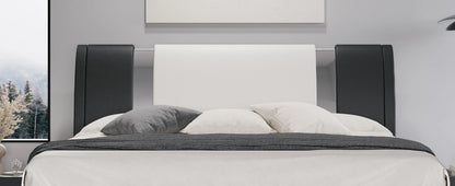 HOOMIC Modern Faux Leather Bed Frame with Iron Pieces Decor, Low Profile Platform Bed with Height-Adjustable Headboard