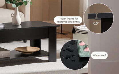 coffee Table with Hidden Compartment and Storage Shelf, Rising Tabletop Dining Table for Living Room Reception Room, 47.5in L, B