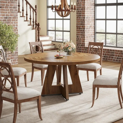 Farmhouse Dining Table, 47 Inch Round Dinner Table for 4, Rustic Round Dining Room Table for Home Dining Room Living Room