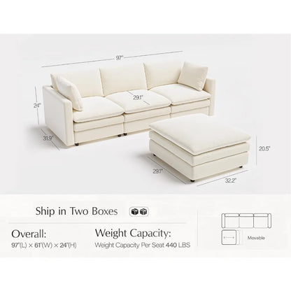 Cloud Couches for Living Room L Shaped Sectional Couch with Ottoman Deep Plush 4 Seats Sofa Modern Sofa for Apartment