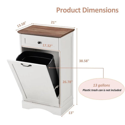 13 Gallons Tilt Out Trash Cabinet Freestanding Kitchen Trash Bin Cabinet Wood Garbage Recycling Cabinet with Hideaway Drawer Pet