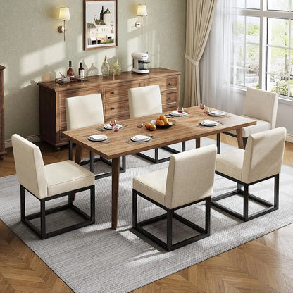 Mid Century Linen Dining Chairs Set of 6, Modern Upholstered Dinner Chairs with Metal Frame for Restaurant, Dining Room, Kitchen