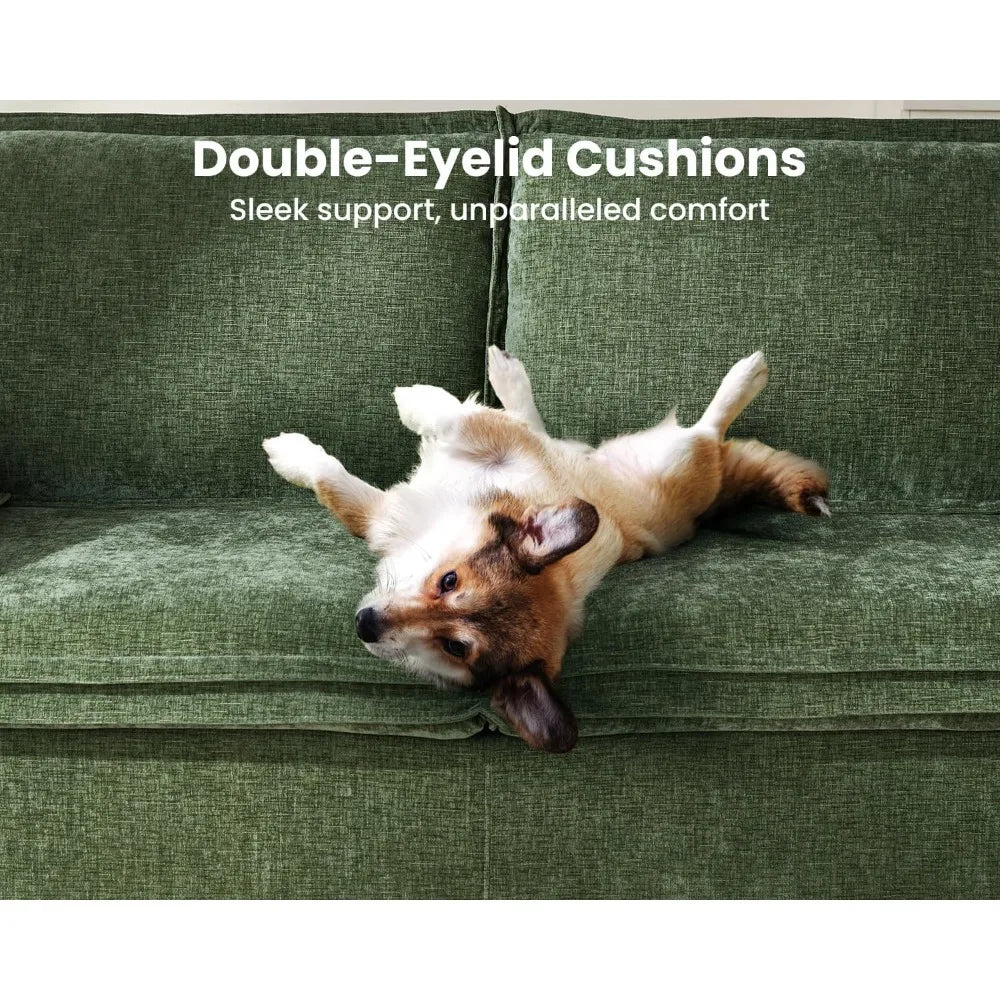 2-in-1 Pull-Out Sofa Bed, Convertible Chenille Sofa with 20W Fast Charging, LED Light, Foam Couch Layered Cushion Trim