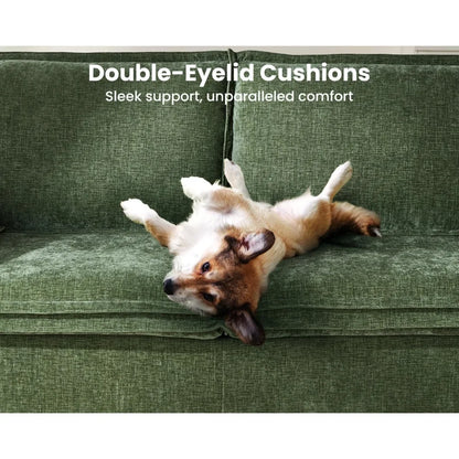 2-in-1 Pull-Out Sofa Bed, Convertible Chenille Sofa with 20W Fast Charging, LED Light, Foam Couch Layered Cushion Trim