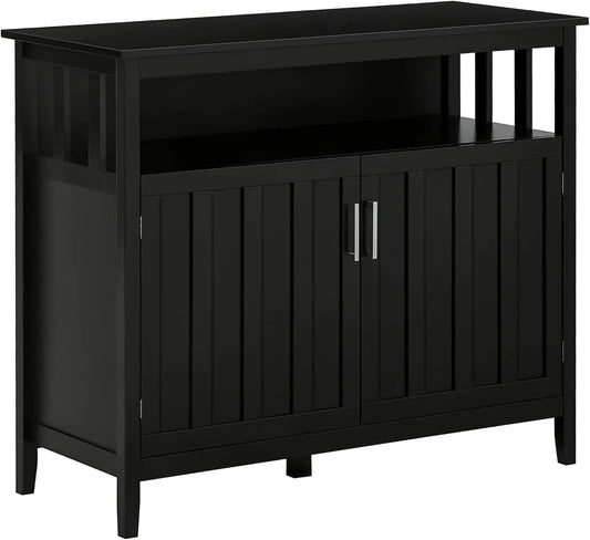 Sideboard Buffet Cabinet, Coffee Bar Cabinet with 2 Doors and Adjustable Shelves for Kitchen Entryway Living Room, Black