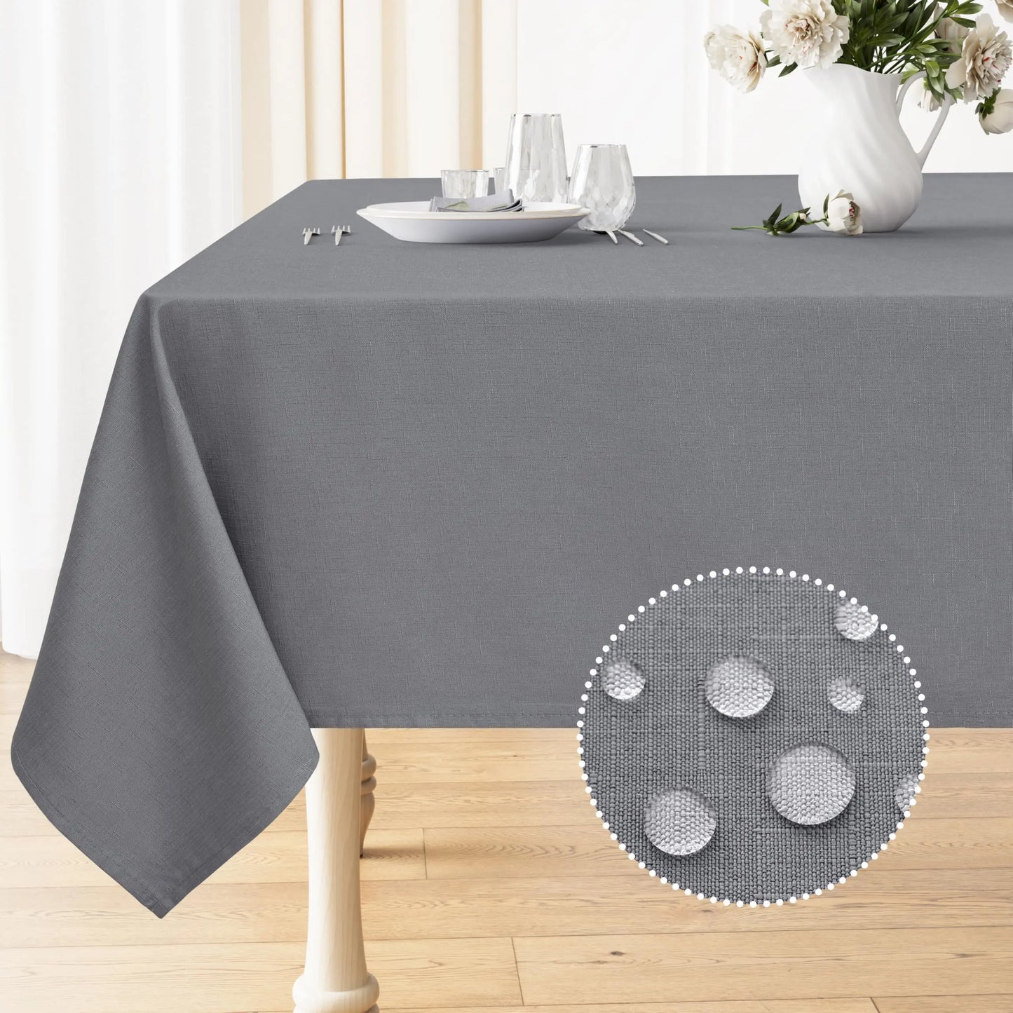 Olanly Rectangle Tablecloth Faux Linen Table Cloth Waterproof Wipeable Fabric Tablecloth Washable Table Cover For Kitchen Dining