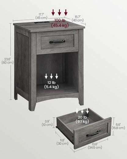 Nightstands, Set of 2 Bedside Tables Side Tables with Drawer Open Compartment for Bedroom Furniture, Nightstands