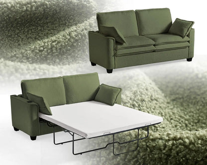 2-in-1 Pull-Out Sofa Bed, Convertible Chenille Sofa with 20W Fast Charging, LED Light, Foam Couch Layered Cushion Trim