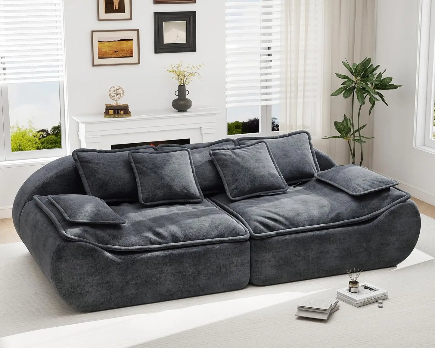 Sectional Living Room Sofa 2-Seater Modular Couch – Comfy Loveseat with Throw, Deep Seat Small Sofa for Compact Space