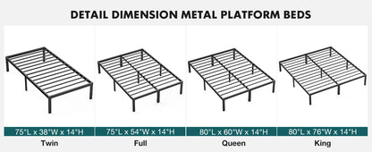 JHK Basic Twin Full Queen King Size Bed Frame Metal Platform Bedroom Frames with Storage Space Sturdy Steel Slat Support 350LBS