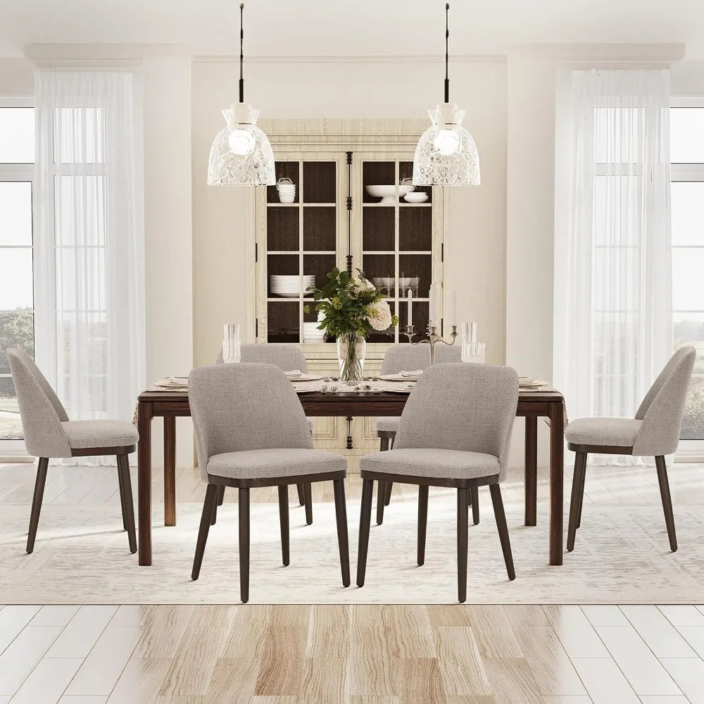 Upholstered Dining Chairs Set of 6, Modern Kitchen Chairs with Back, Fabric Side Dining Room Chairs with Wood Legs for Kitchen