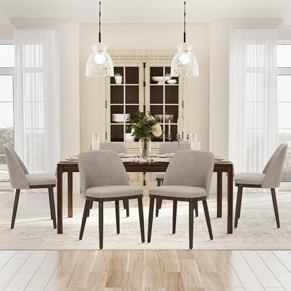 Upholstered Dining Chairs Set of 6, Modern Kitchen Chairs with Back, Fabric Side Dining Room Chairs with Wood Legs for Kitchen