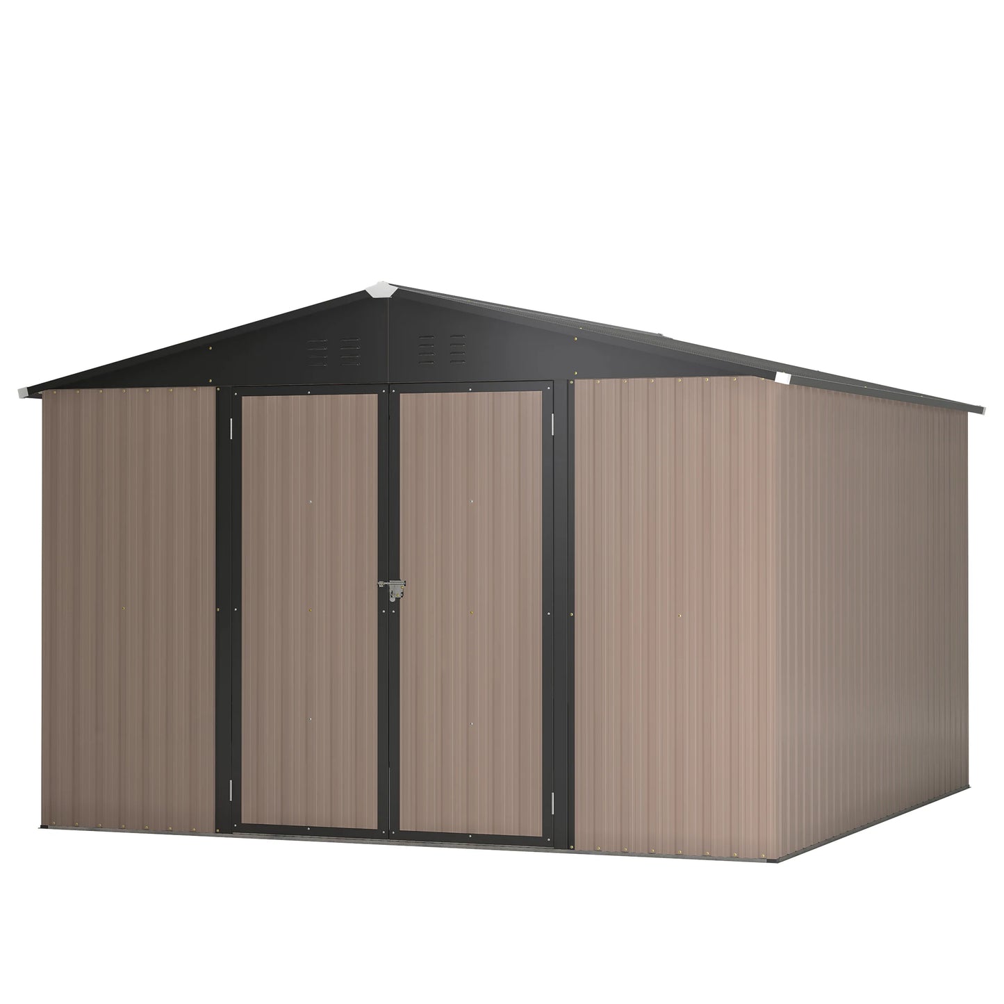 LZBEITEM Outdoor Storage Shed 10x10 FT, Utility Metal Tool Storage with Lockable Doors and Updated Frame Structure, Black