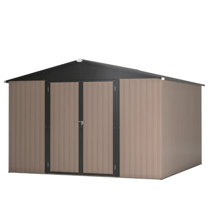 LZBEITEM Outdoor Storage Shed 10x10 FT, Utility Metal Tool Storage with Lockable Doors and Updated Frame Structure, Black