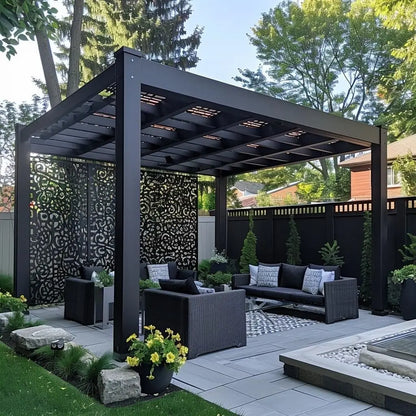 Louver Pergola with LED Light Aluminum Electric Wall Mounted Pavilion Waterproof 6x4 Louvered Aluminium Bioclimatic Pergolas