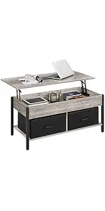coffee Table with Hidden Compartment and Storage Shelf, Rising Tabletop Dining Table for Living Room Reception Room, 47.5in L, B