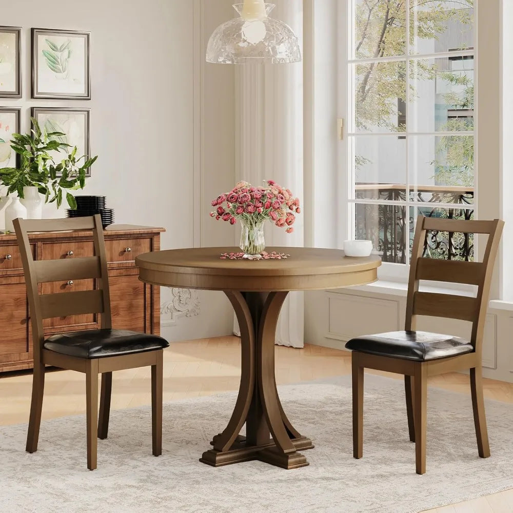 Upholstered Dining Chairs Set of 4, PU Leather Ladder High Back Dining Room Kitchen Side Chair with Adjustable Foot Pegs, Dark