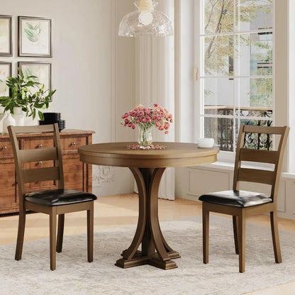 Upholstered Dining Chairs Set of 4, PU Leather Ladder High Back Dining Room Kitchen Side Chair with Adjustable Foot Pegs, Dark