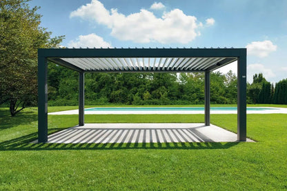 Louver Pergola with LED Light Aluminum Electric Wall Mounted Pavilion Waterproof 6x4 Louvered Aluminium Bioclimatic Pergolas