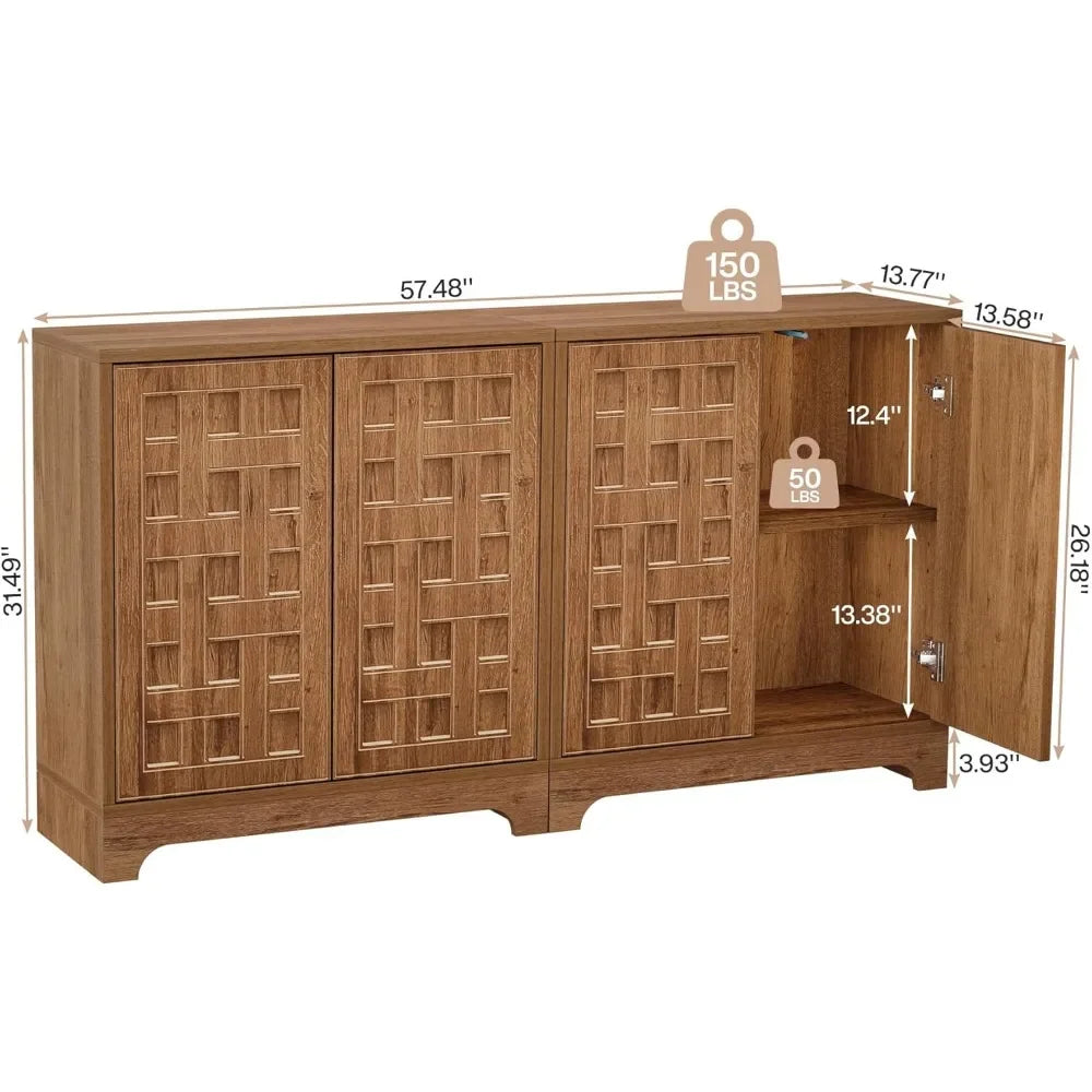 Sideboard Buffet Cabinet with Storage, 57.5-Inch Farmhouse Wood Credenza Storage Cabinet with Doors