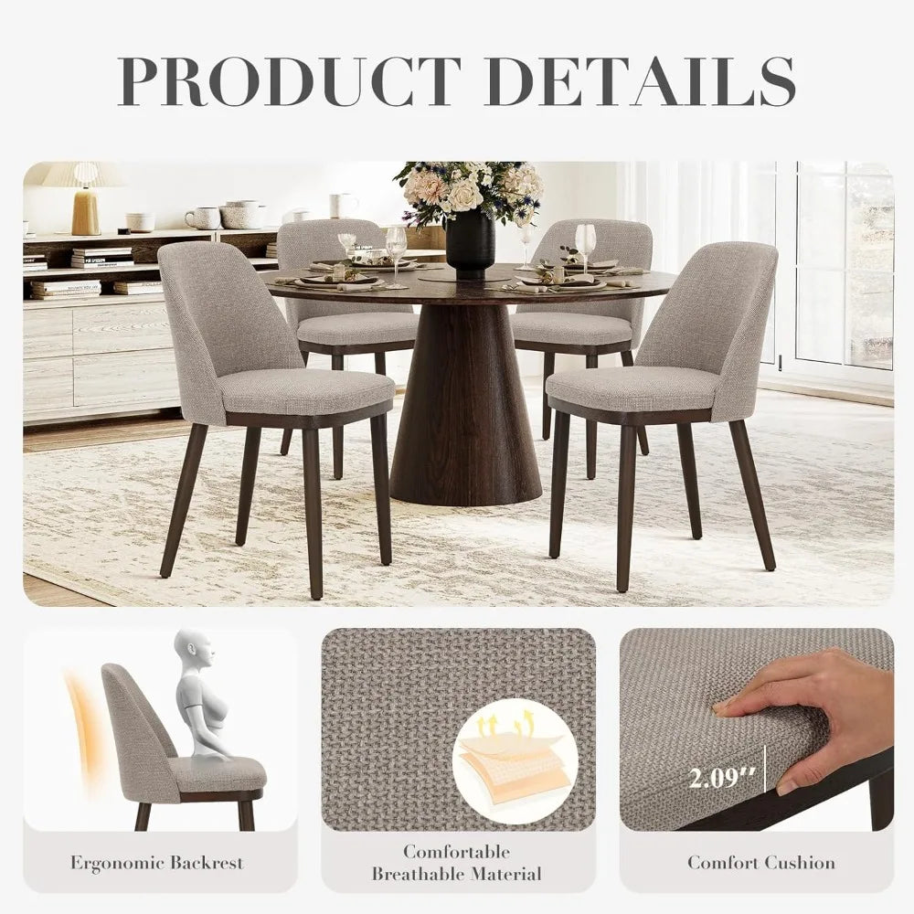 Upholstered Dining Chairs Set of 6, Modern Kitchen Chairs with Back, Fabric Side Dining Room Chairs with Wood Legs for Kitchen