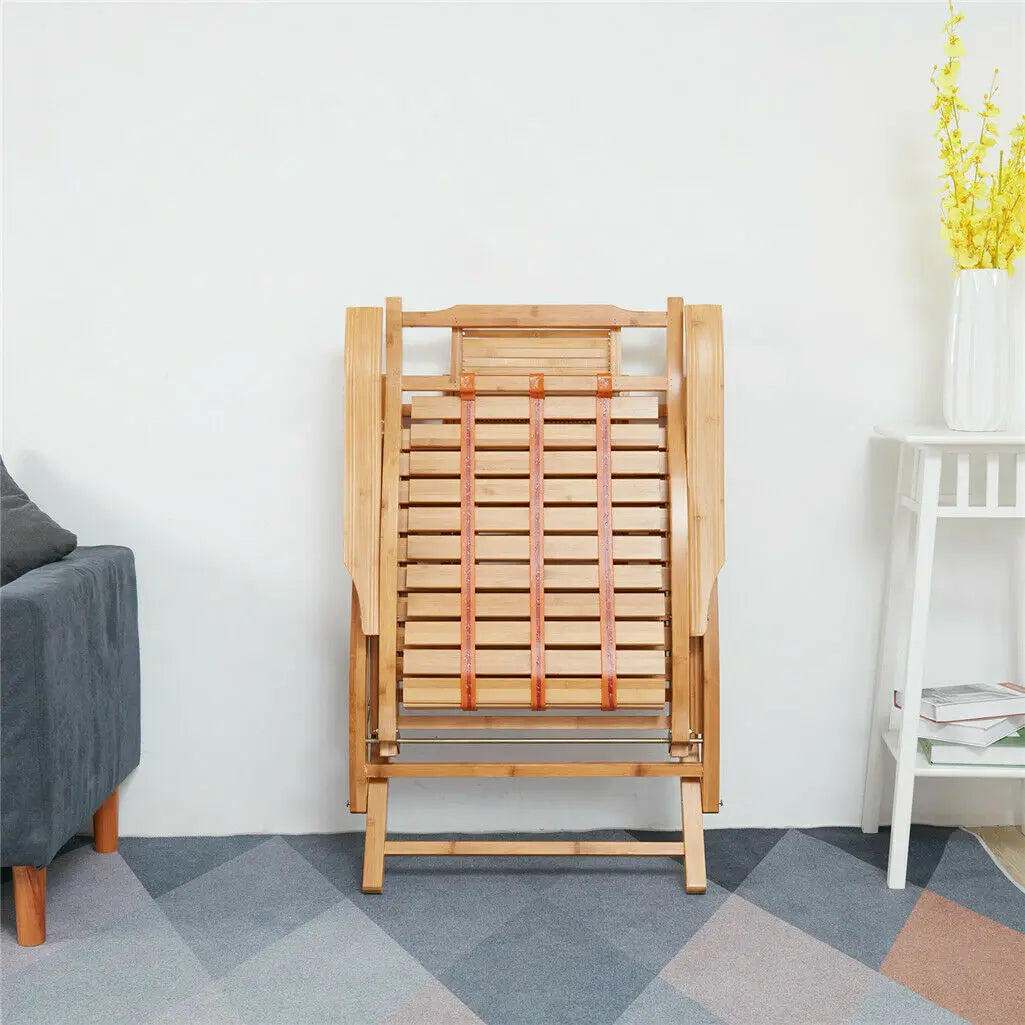 Heavy Duty Bamboo Rocking Chair Adjustable Lounge Recliner Leisure Living Room