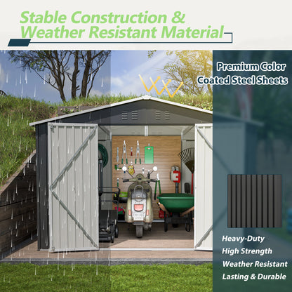 LZBEITEM Outdoor Storage Shed 10x10 FT, Utility Metal Tool Storage with Lockable Doors and Updated Frame Structure, Black