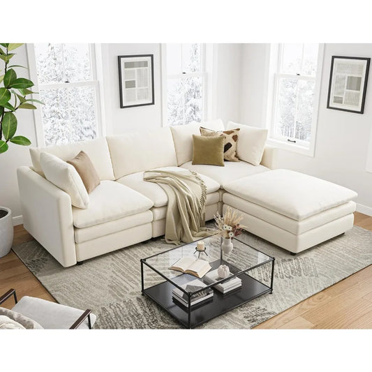 Cloud Couches for Living Room L Shaped Sectional Couch with Ottoman Deep Plush 4 Seats Sofa Modern Sofa for Apartment