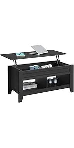 coffee Table with Hidden Compartment and Storage Shelf, Rising Tabletop Dining Table for Living Room Reception Room, 47.5in L, B